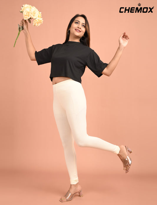 CHEMOX | 238 | Half White Cotton Lycra Ankle Length Legging 180gsm