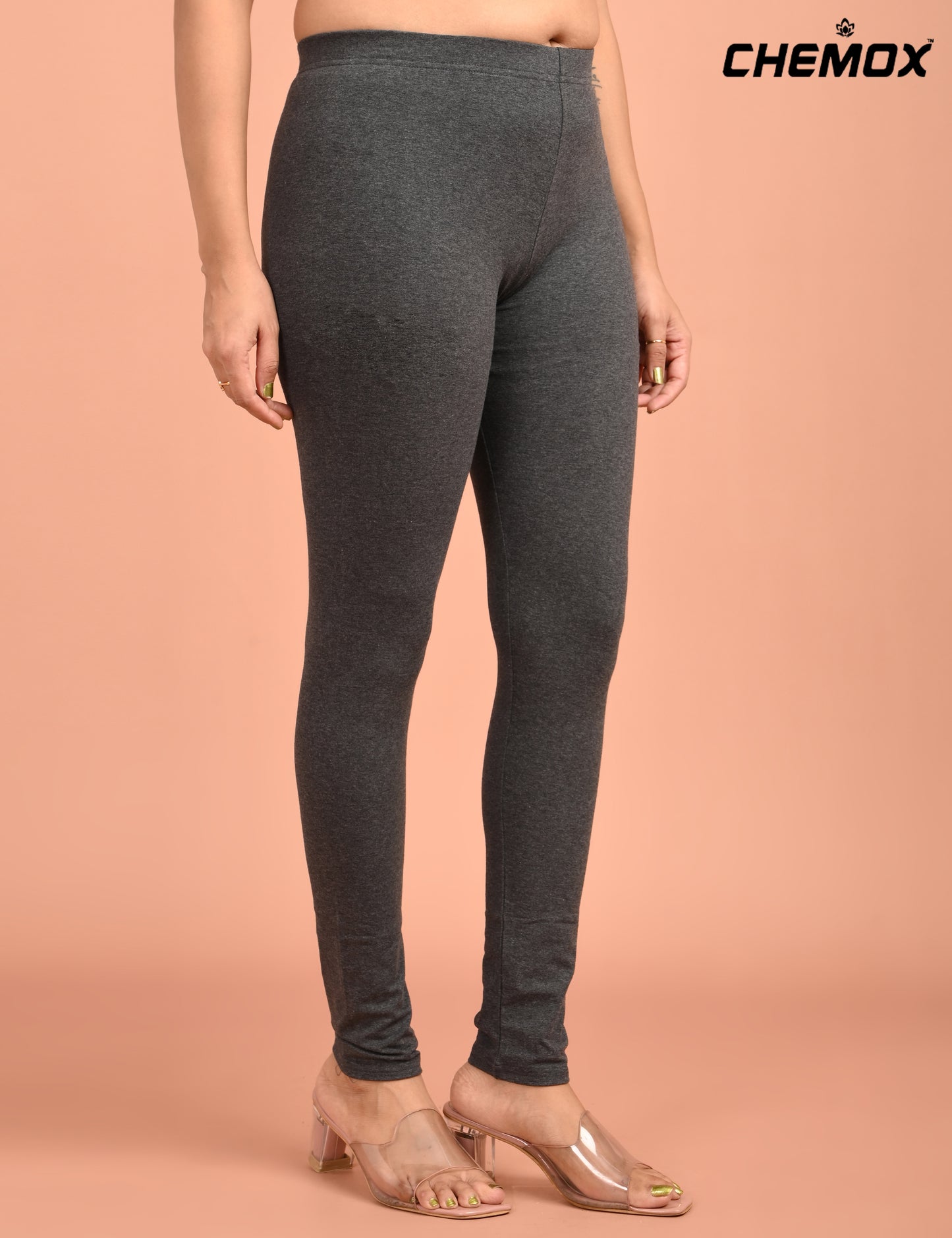 CHEMOX | 239 | Charcoal Melange Cotton Lycra Ankle Length Legging 180gsm