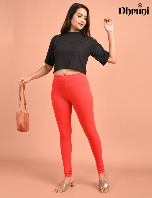 DHRUNI | 125 | Red Cotton Lycra Ankle Length Legging 220gsm