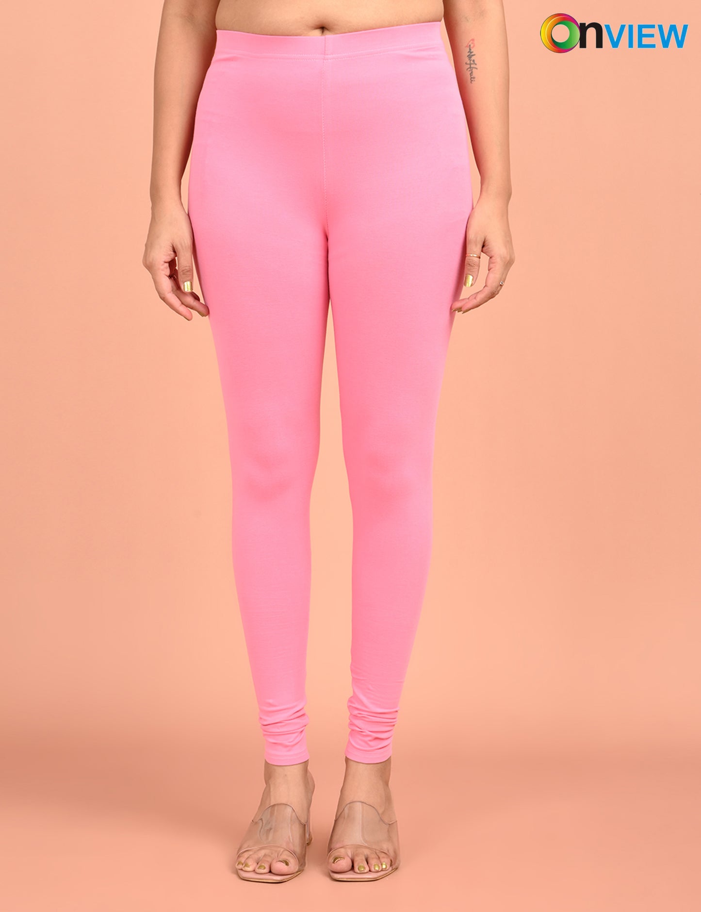 ONVIEW | 006 | Pink Cotton Lycra Ankle Length Legging 220gsm