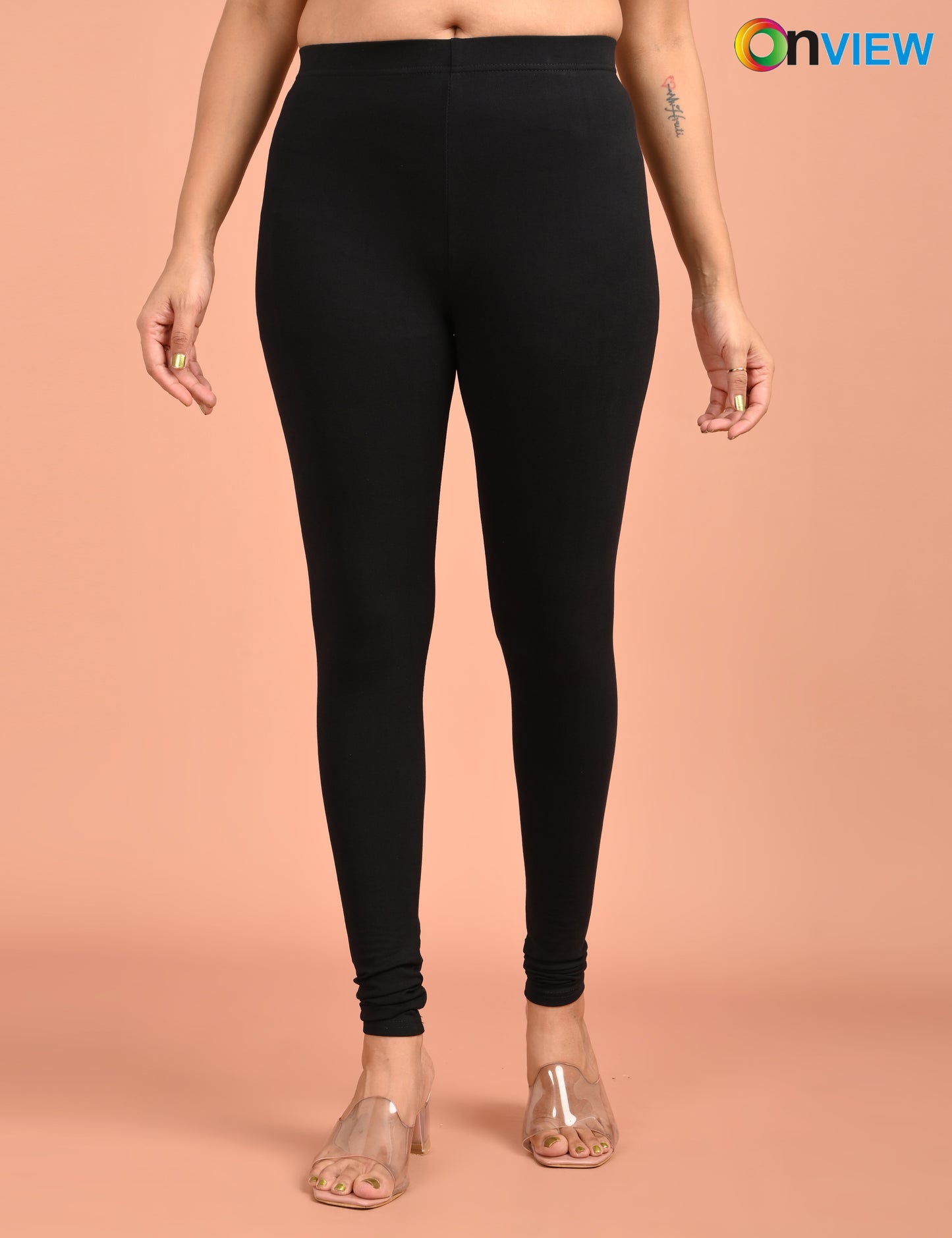 ONVIEW | 015 | Black Cotton Lycra Ankle Length Legging 220gsm