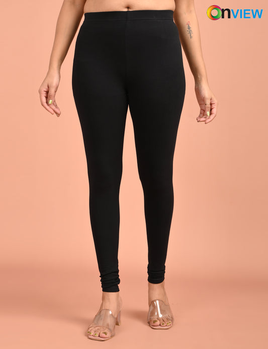 ONVIEW | 015 | Black Cotton Lycra Ankle Length Legging 220gsm