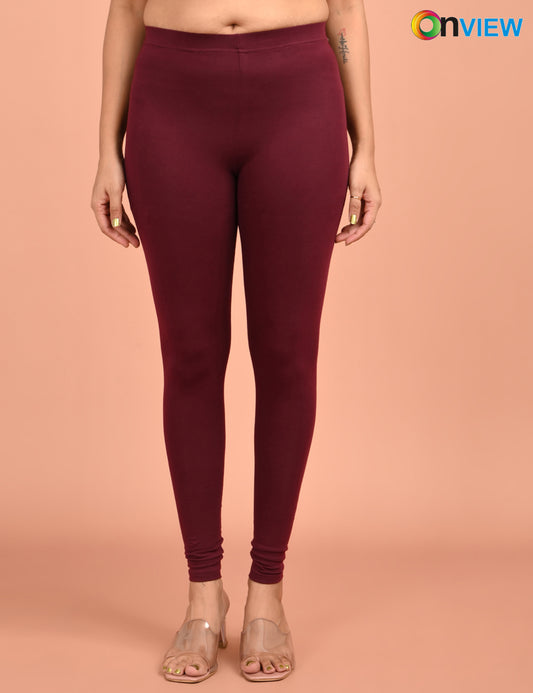 ONVIEW | 052 | Wine Cotton Lycra Ankle Length Legging 220gsm