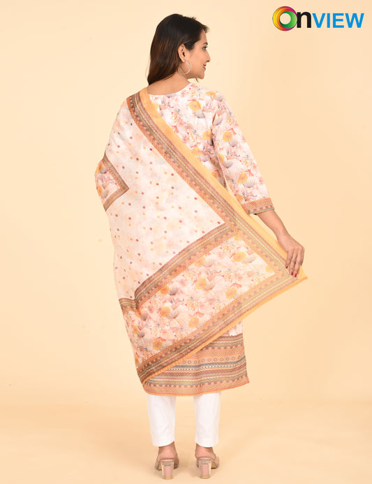 ONVIEW | 1330 | COTTON CHIKANKARI WORK BORDER WITH DUPATTA