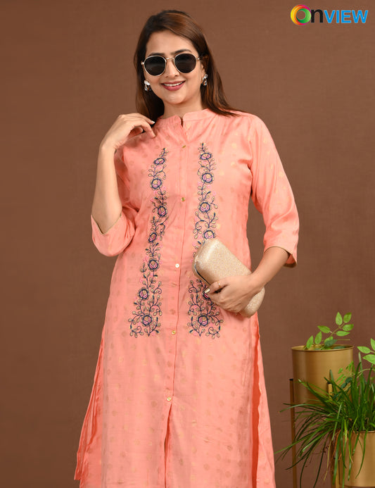 ONVIEW | 1672 | SILK A LINE SIDE OPEN WITH EMBROIDERY