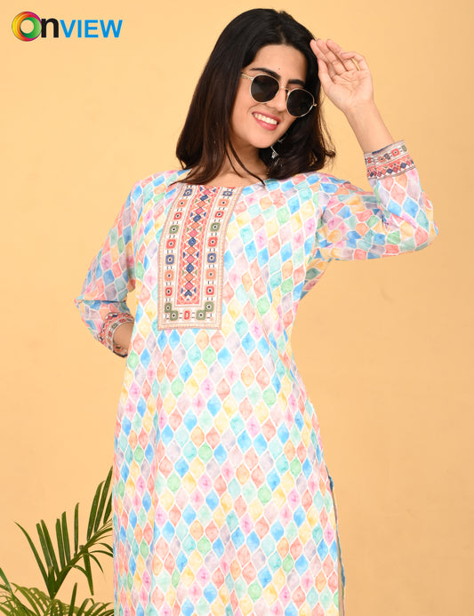 ONVIEW | 526 | COTTON CHIKANKARI WORK WITH DIGITAL PRINT.