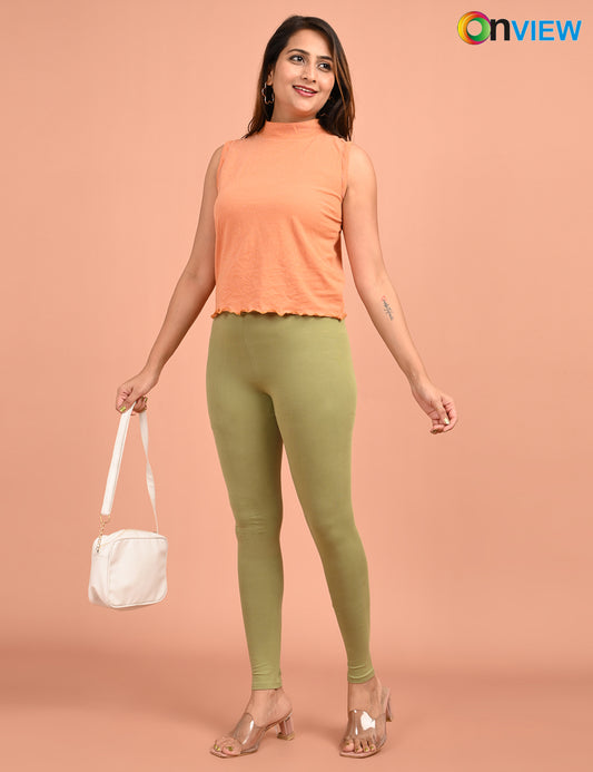 ONVIEW | 045 | Dusty Green Cotton Lycra Ankle Length Legging 220gsm