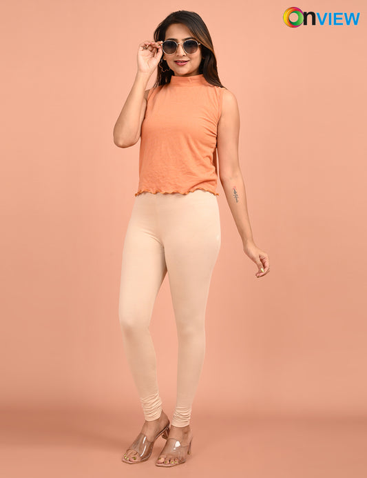 ONVIEW | 050 | Cream Cotton Lycra Ankle Length Legging 220gsm