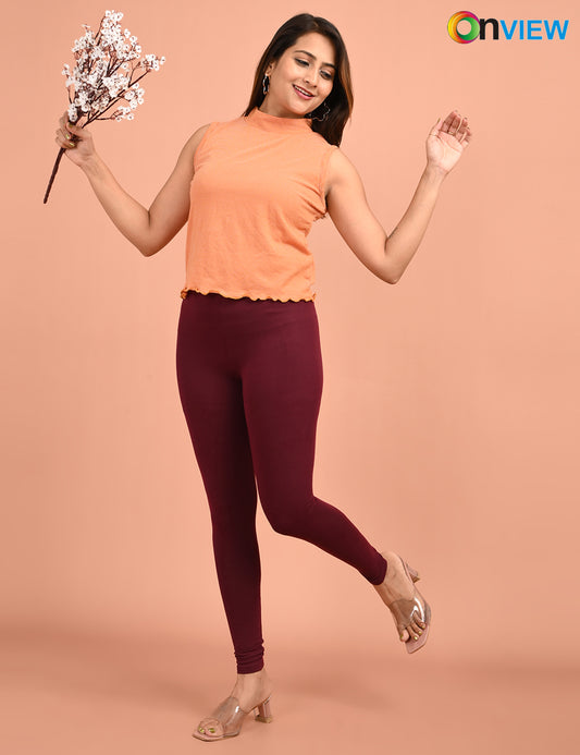 ONVIEW | 052 | Wine Cotton Lycra Ankle Length Legging 220gsm