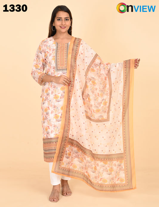 ONVIEW | 1330 | COTTON CHIKANKARI WORK BORDER WITH DUPATTA