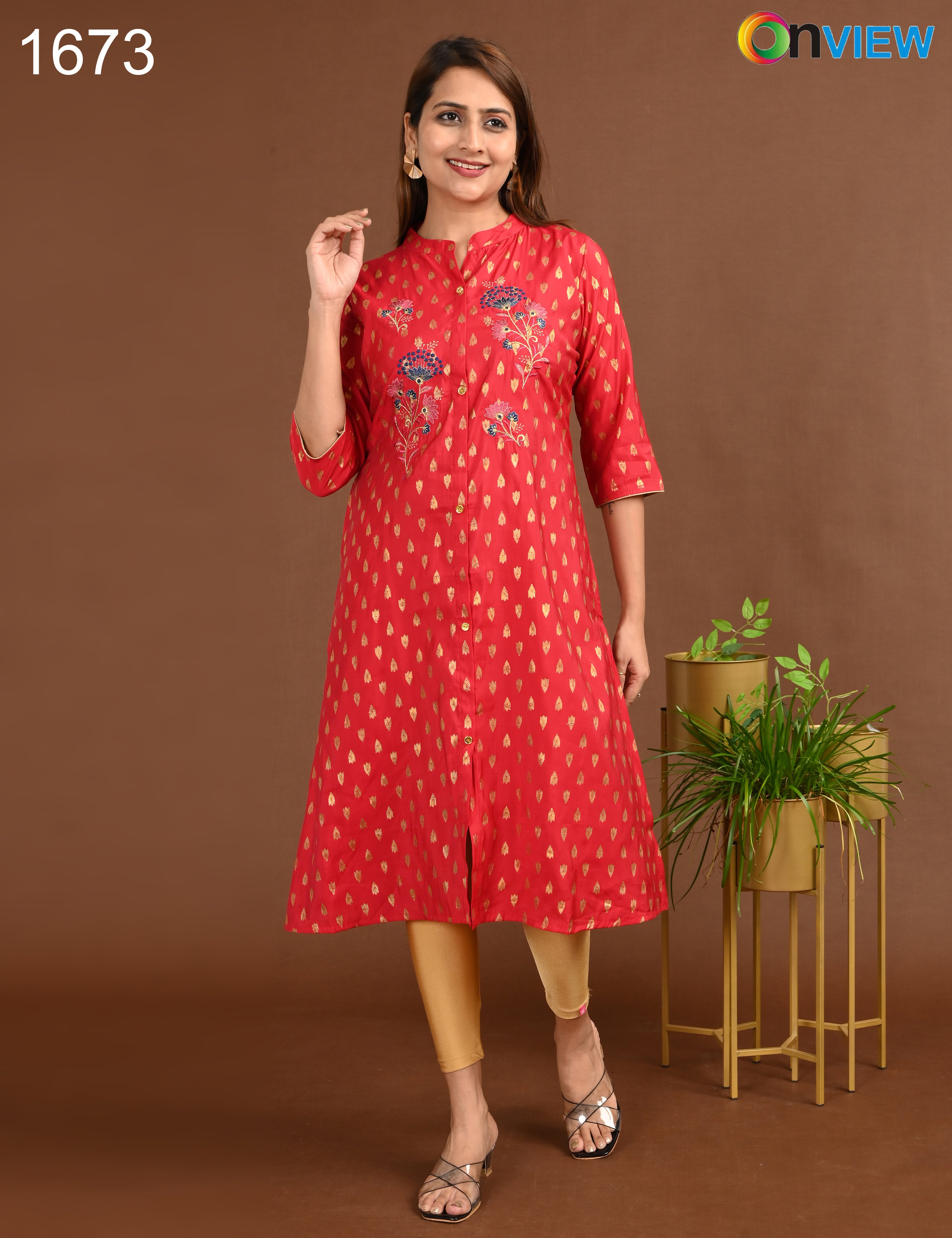 ONVIEW | 1673 | SILK A LINE SIDE OPEN WITH EMBROIDERY