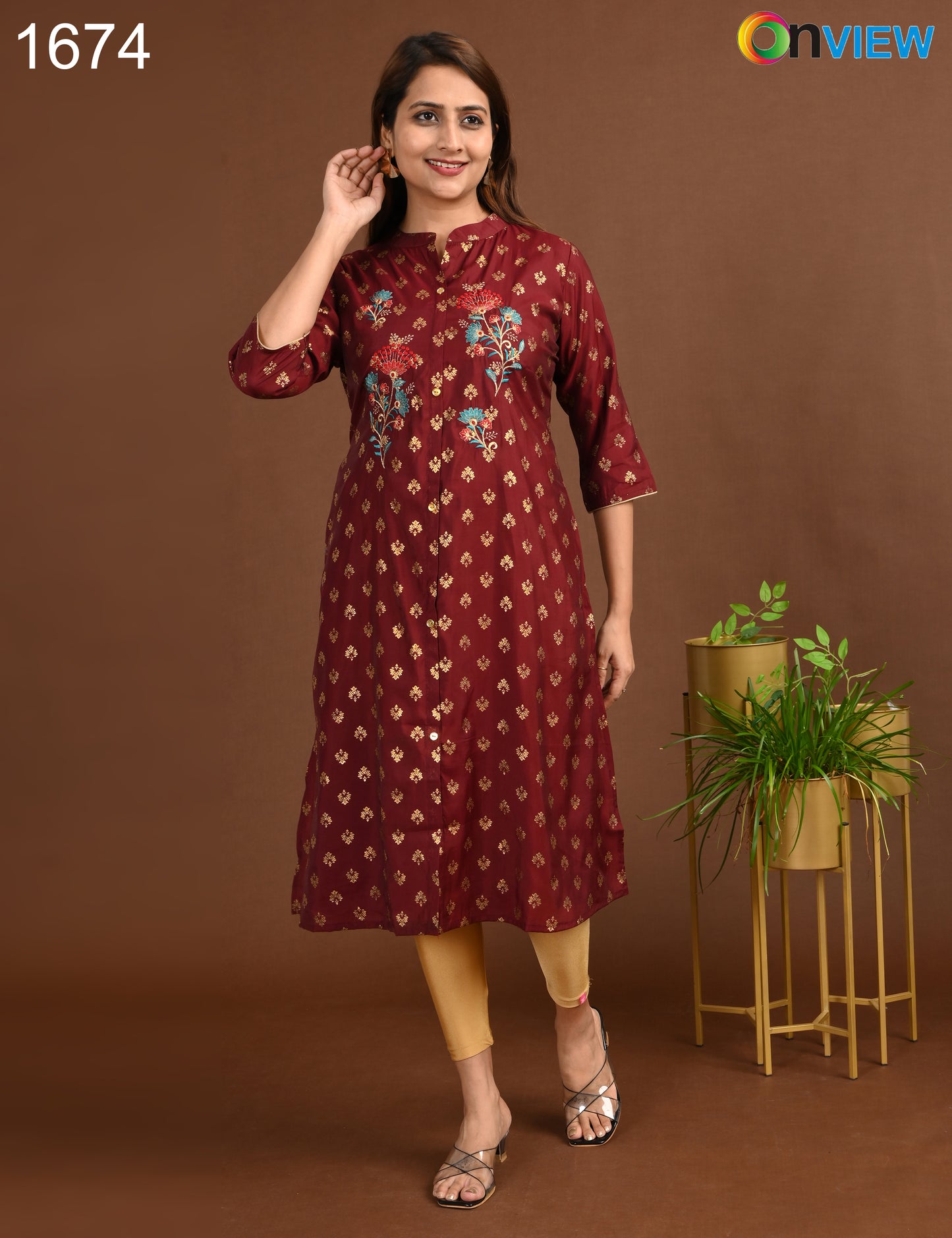 ONVIEW | 1674 | SILK A LINE SIDE OPEN WITH EMBROIDERY