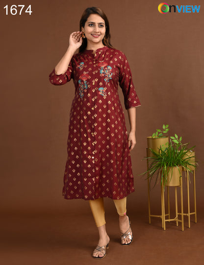 ONVIEW | 1674 | SILK A LINE SIDE OPEN WITH EMBROIDERY