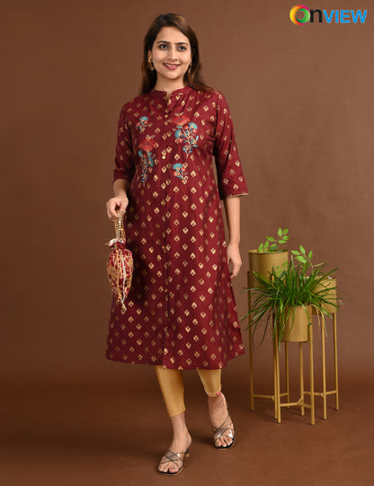 ONVIEW | 1674 | SILK A LINE SIDE OPEN WITH EMBROIDERY