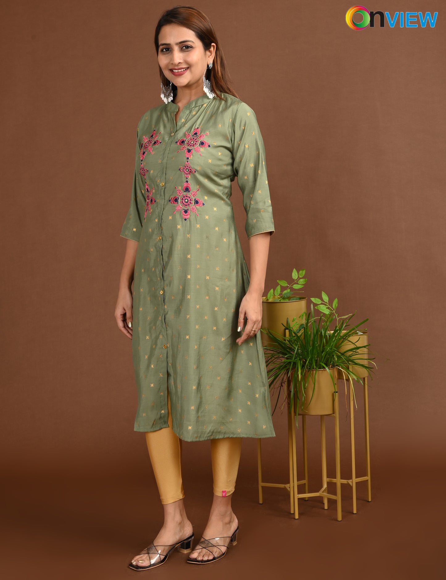 ONVIEW | 1676 | SILK A LINE SIDE OPEN WITH EMBROIDERY