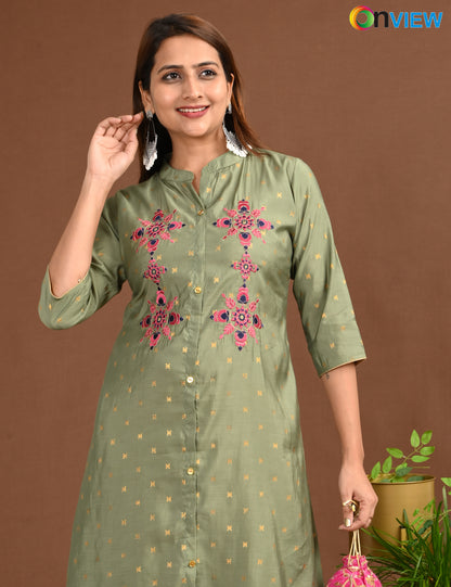 ONVIEW | 1676 | SILK A LINE SIDE OPEN WITH EMBROIDERY