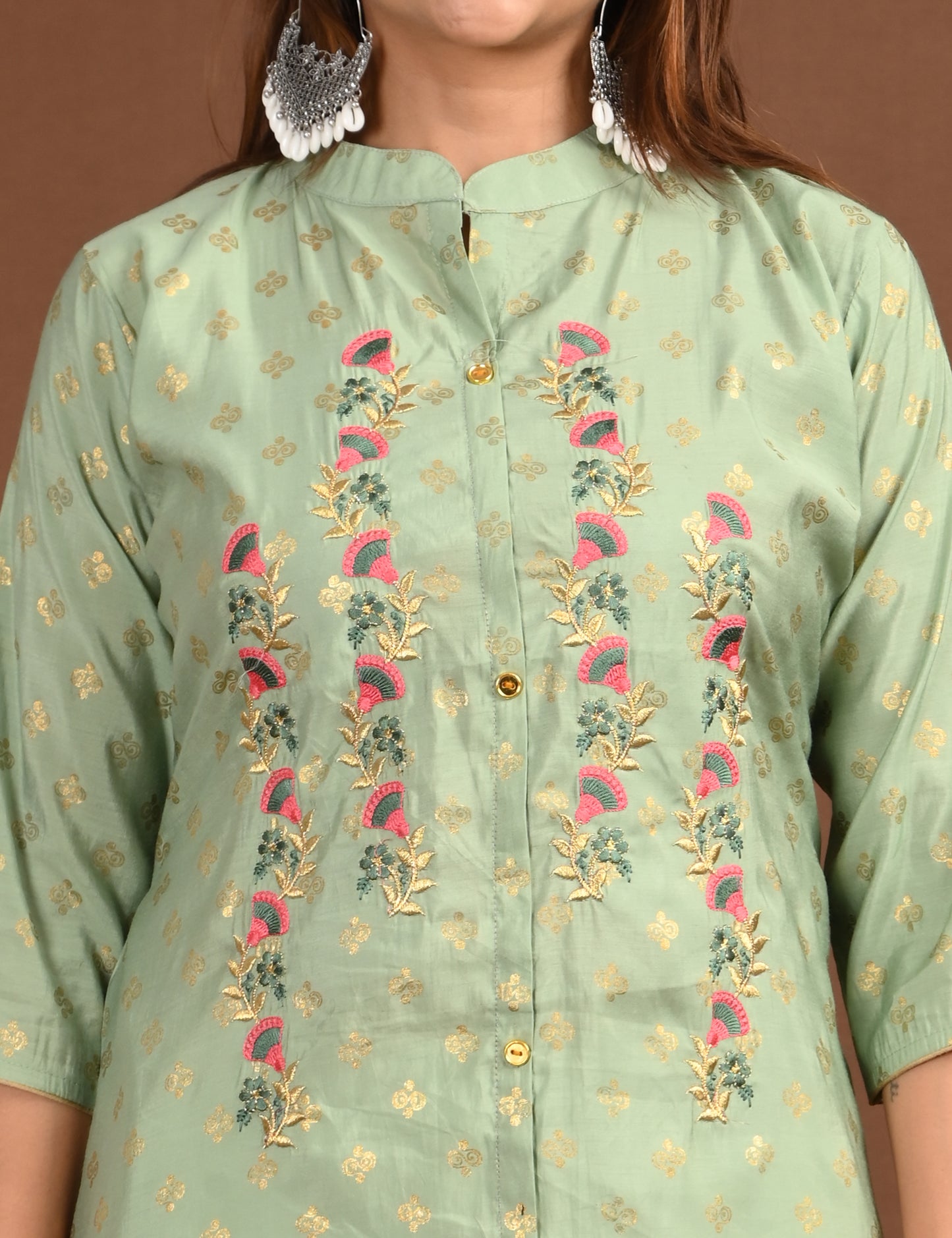 ONVIEW | 1677 | SILK A LINE SIDE OPEN WITH EMBROIDERY