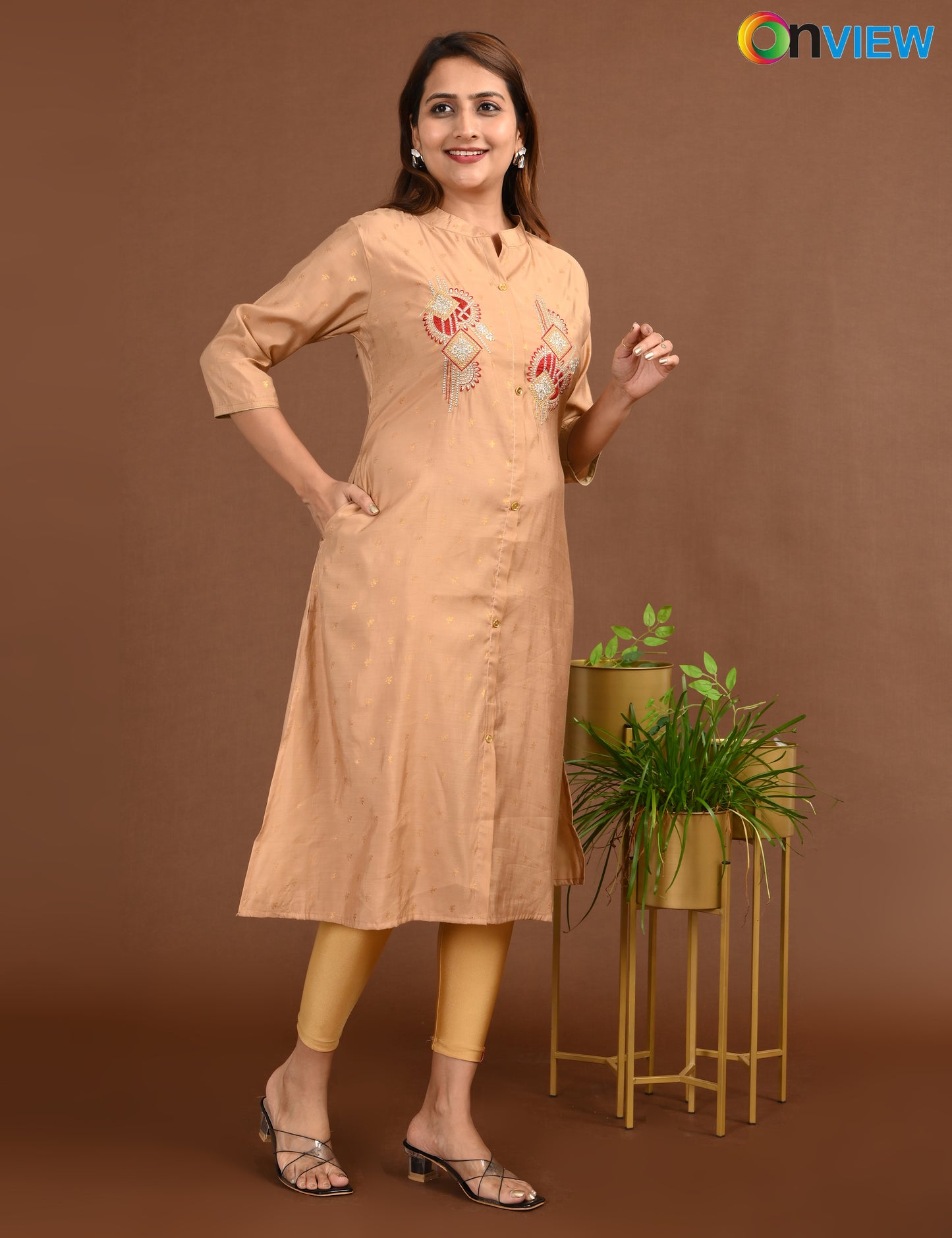 ONVIEW | 1678 | SILK A LINE SIDE OPEN WITH EMBROIDERY