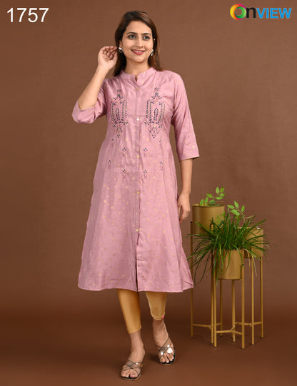 ONVIEW | 1757 | SILK A LINE SIDE OPEN WITH EMBROIDERY