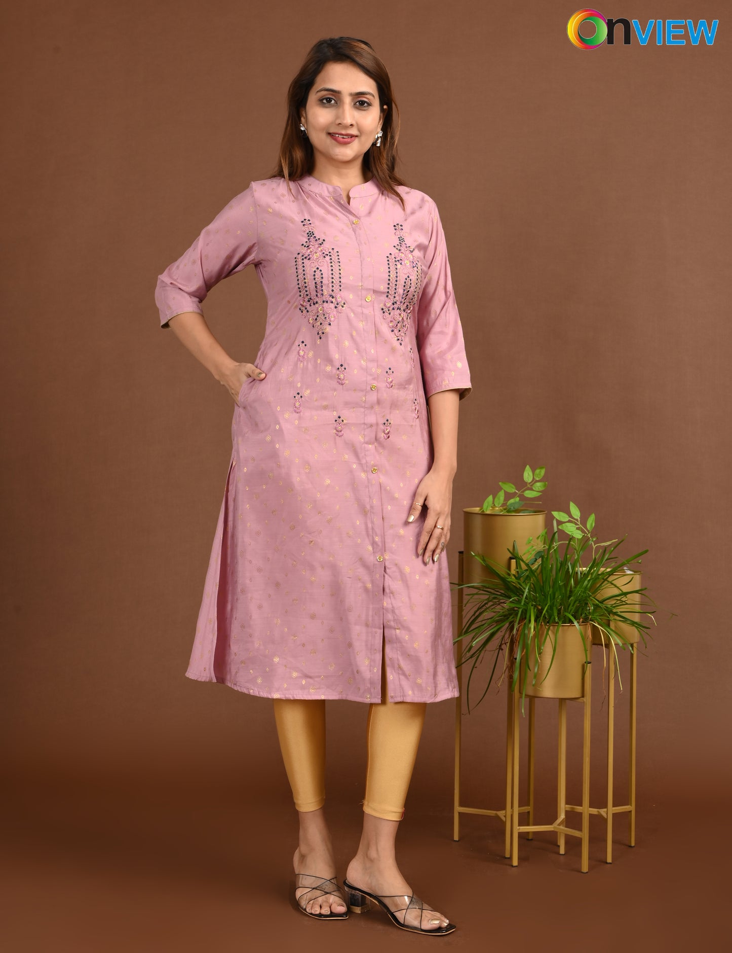 ONVIEW | 1757 | SILK A LINE SIDE OPEN WITH EMBROIDERY