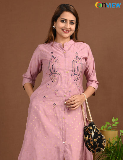 ONVIEW | 1757 | SILK A LINE SIDE OPEN WITH EMBROIDERY