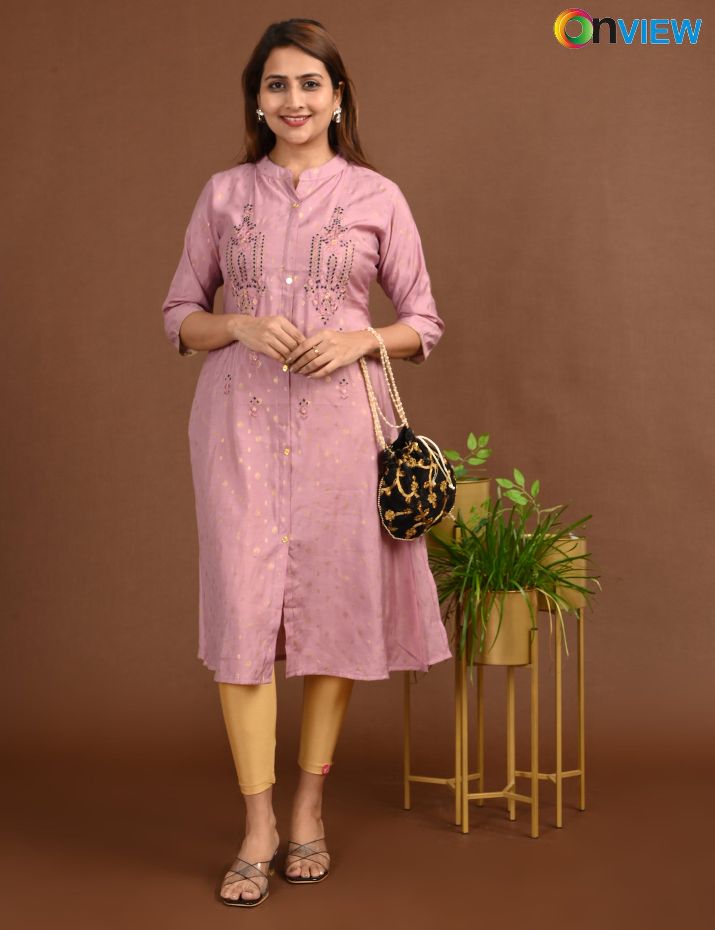 ONVIEW | 1757 | SILK A LINE SIDE OPEN WITH EMBROIDERY