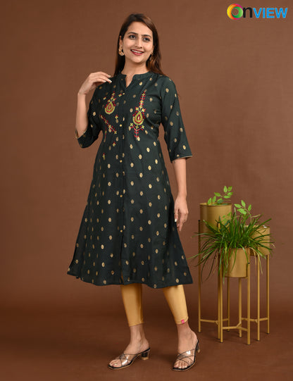 ONVIEW | 1758 | SILK A LINE SIDE OPEN WITH EMBROIDERY