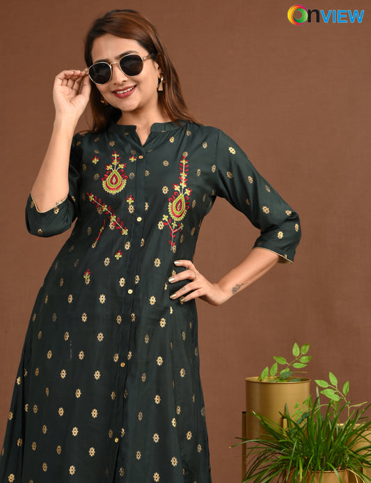 ONVIEW | 1758 | SILK A LINE SIDE OPEN WITH EMBROIDERY