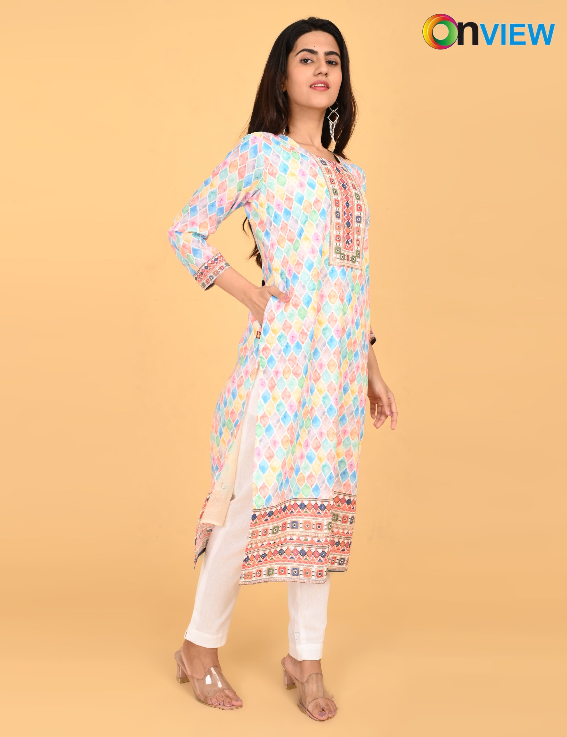ONVIEW | 526 | COTTON CHIKANKARI WORK WITH DIGITAL PRINT.