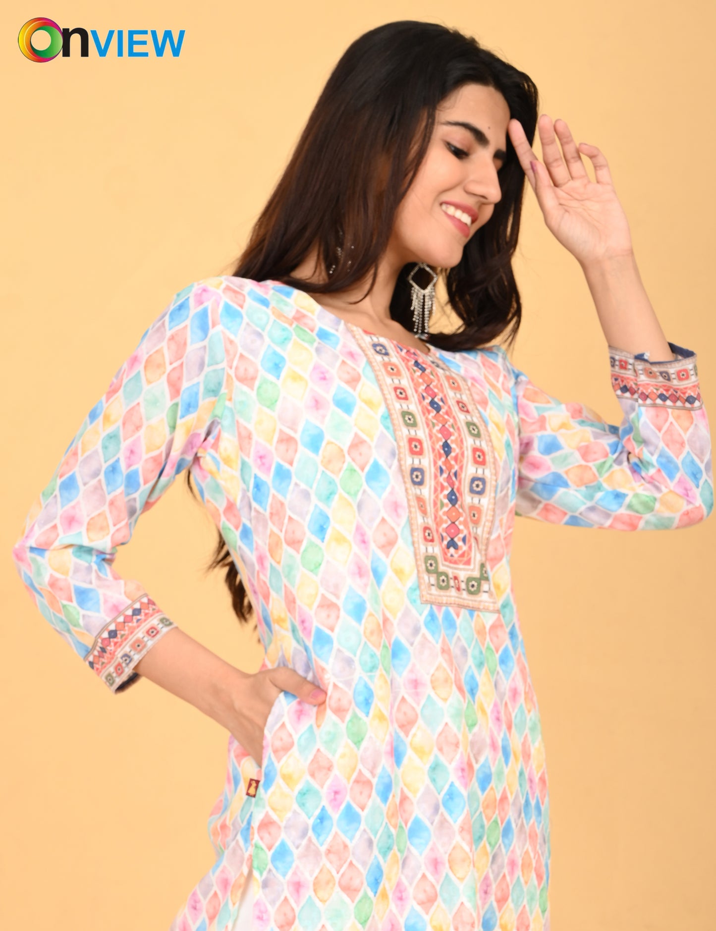 ONVIEW | 526 | COTTON CHIKANKARI WORK WITH DIGITAL PRINT.