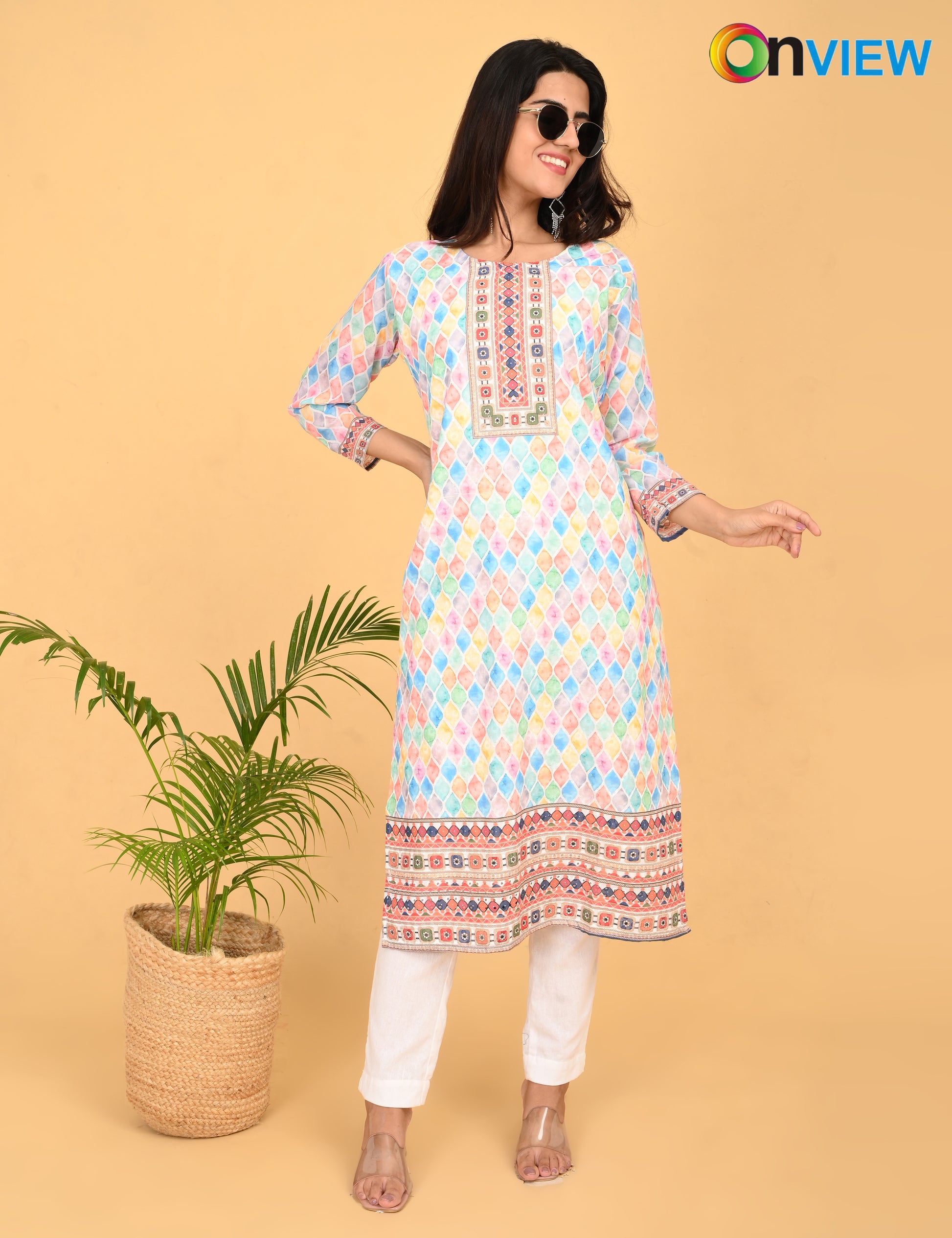ONVIEW | 526 | COTTON CHIKANKARI WORK WITH DIGITAL PRINT.