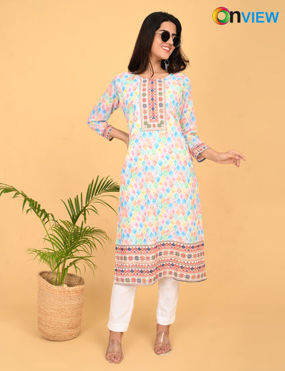 ONVIEW | 526 | COTTON CHIKANKARI WORK WITH DIGITAL PRINT.